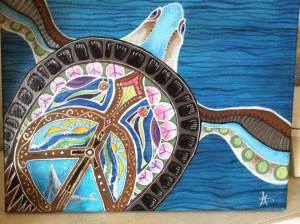 Peace of the Sea © 2014 Aprille Lipton - original turtle and peace sign acrylic painting on canvas