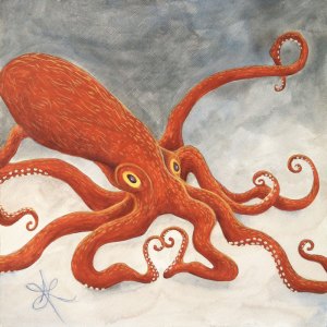 I Heart You © 2014 Aprille Lipton - original octopus acrylic painting on 8x8"wood panel