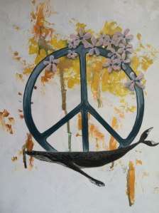 Peaceful Signs © 2014 Aprille Lipton - original whale and peace sign acrylic painting on canvas