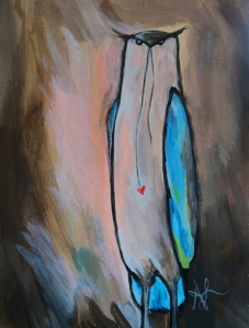 Blue Owl with Heart. © 2014 Aprille Lipton. Original acrylic painting on paper.